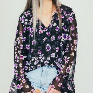 NWOT MISA Los Angeles Floral Tie Neck Top